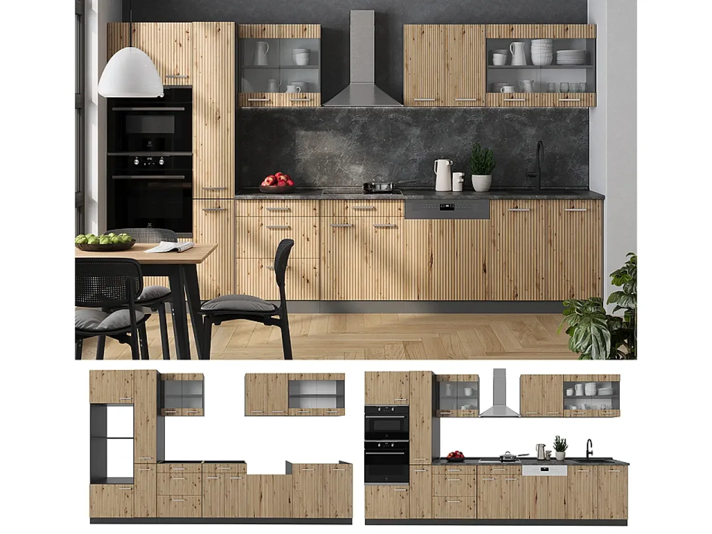 Cocina roble artesanal/antracita 350x60x81.6 r-line