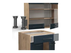 Cocina americana azul oscuro alto brillo/roble dorado 140x46x81.6 fame-line