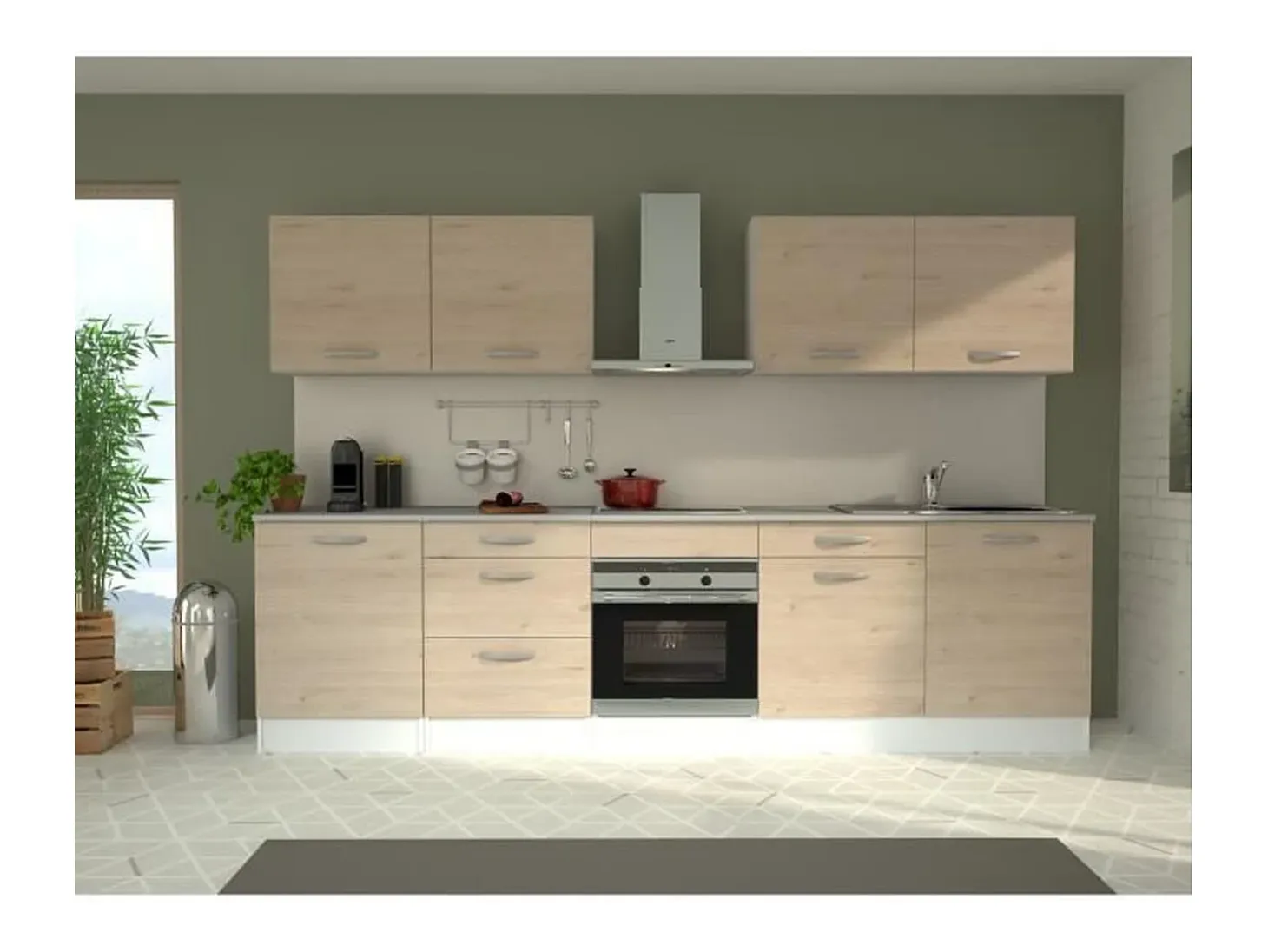 Cocina completa 300 cm - decoración de roble - encimera incluida