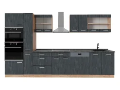 Cocina completa hormigón negro/roble dorado 350x60x81.6 r-line
