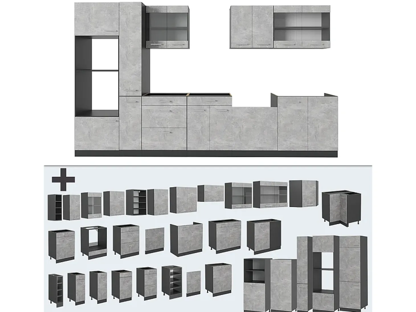 Cocina completa hormigón/antracita 350x60x81.6 r-line