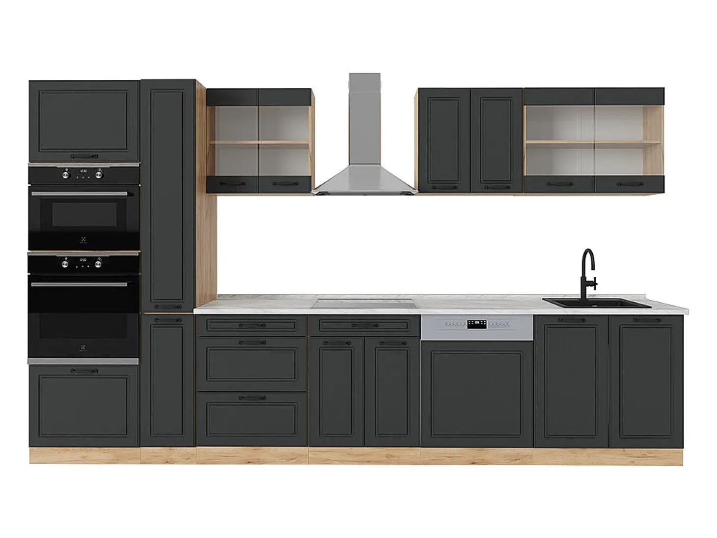 Cocina completa casa de campo antracita/roble dorado 350x60x81.6 r-line