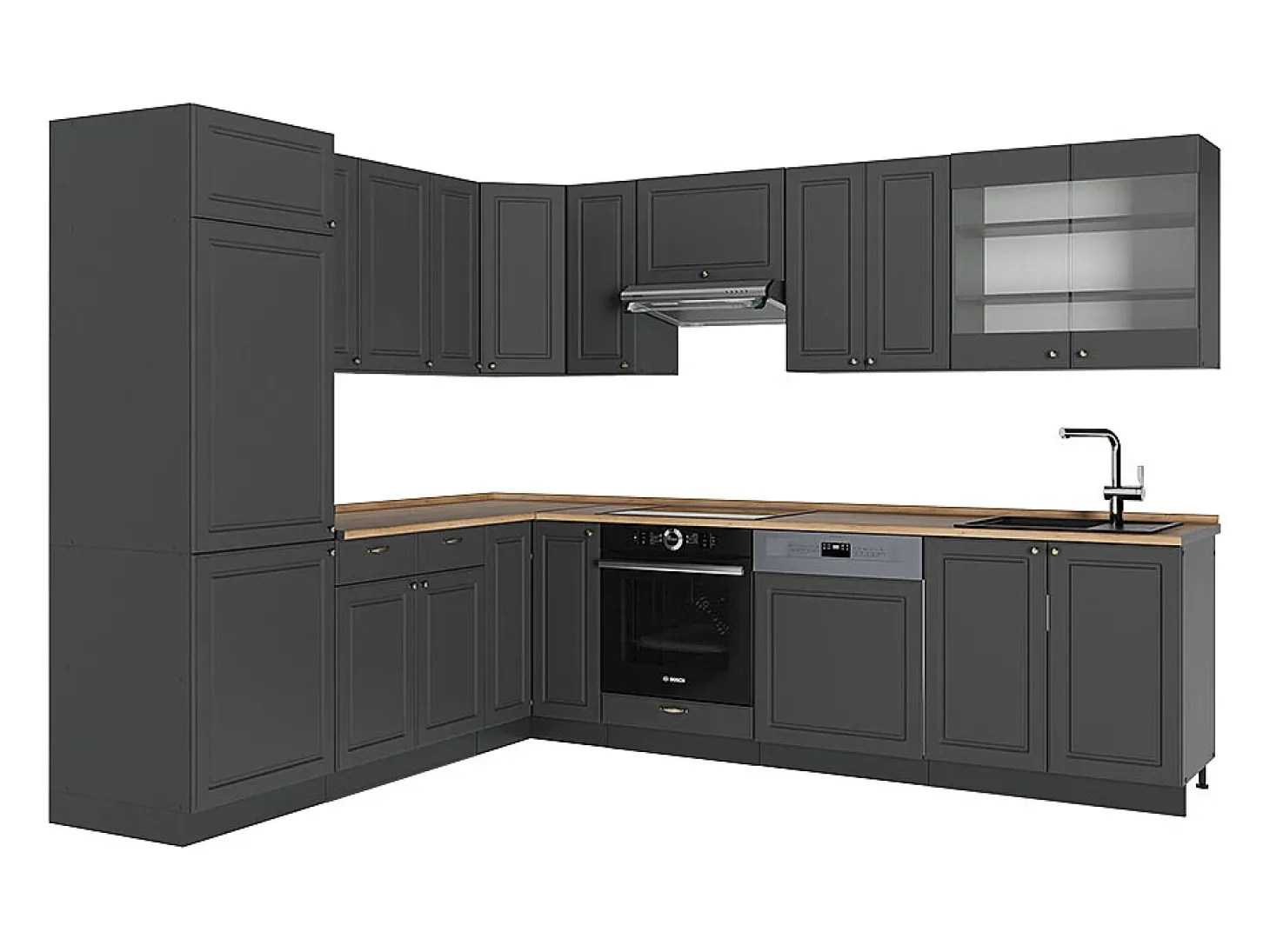 Cocina esquinera antracita-oro landhaus 287x60x81.6 fame-line