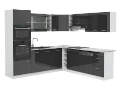 Cocina esquinera antracita brillo intenso/blanco 247x46x81.6 r-line