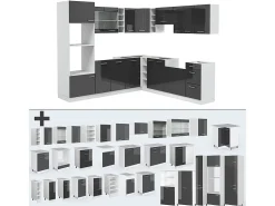 Cocina esquinera antracita brillo intenso/blanco 247x46x81.6 r-line
