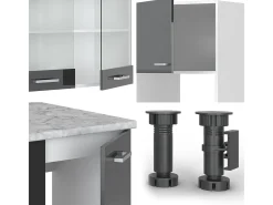 Cocina esquinera antracita brillo intenso/blanco 247x46x81.6 r-line