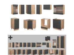 Cocina esquinera antracita casa de campo/roble kraft dorado 190x60x81.6 fame-line