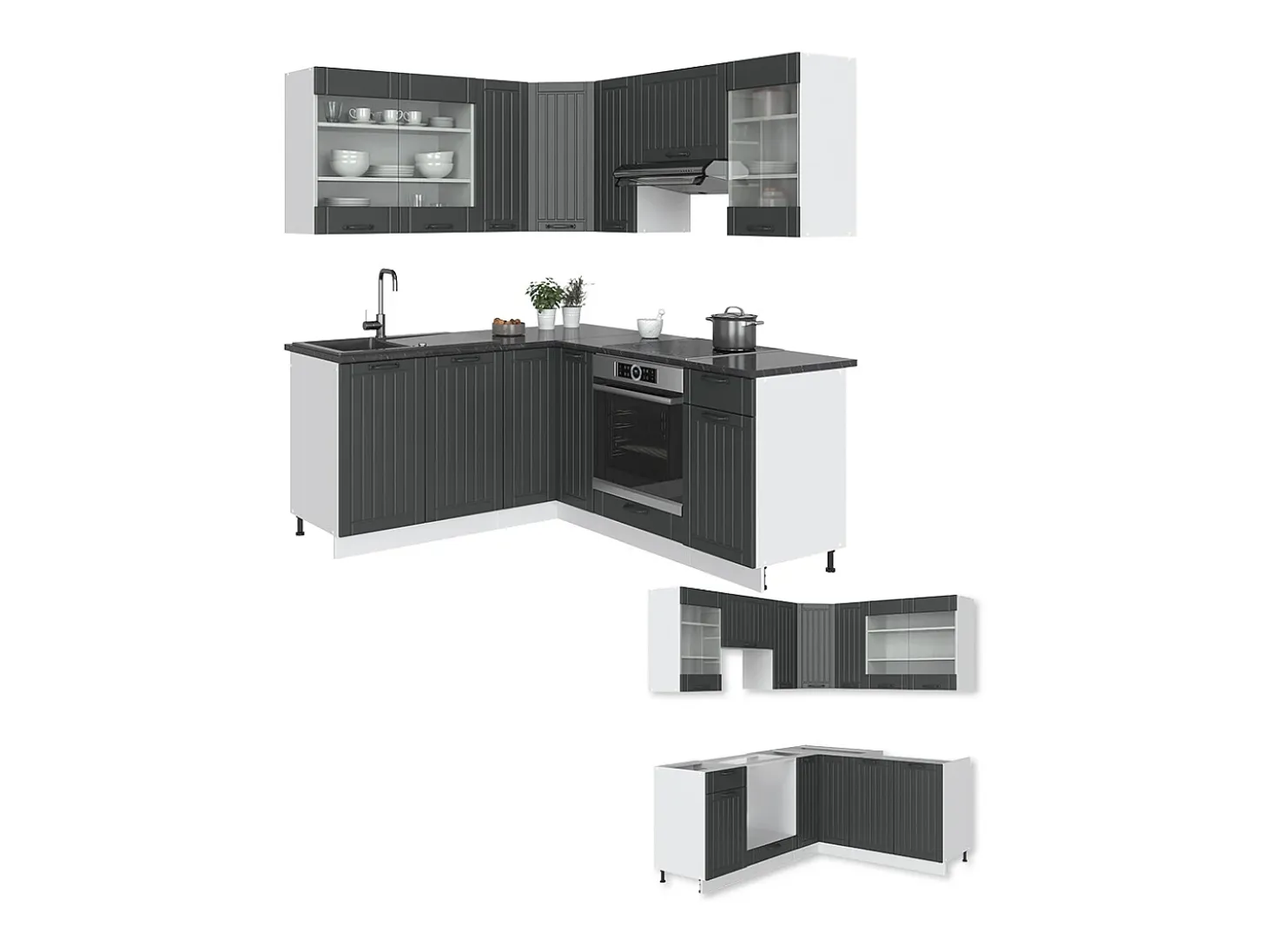 Cocina esquinera antracita casa de campo/blanco 190x60x81.6 fame-line