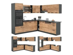 Cocina esquinera antracita/roble dorado 247x60x81.6 r-line