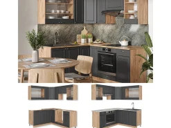 Cocina esquinera antracita casa de campo/roble kraft dorado 190x46x81.6 fame-line