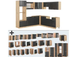 Cocina esquinera antracita brillo intenso/roble dorado eléctrico 247x60x81.6 r-line
