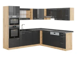 Cocina esquinera antracita brillo intenso/roble dorado eléctrico 247x60x81.6 r-line