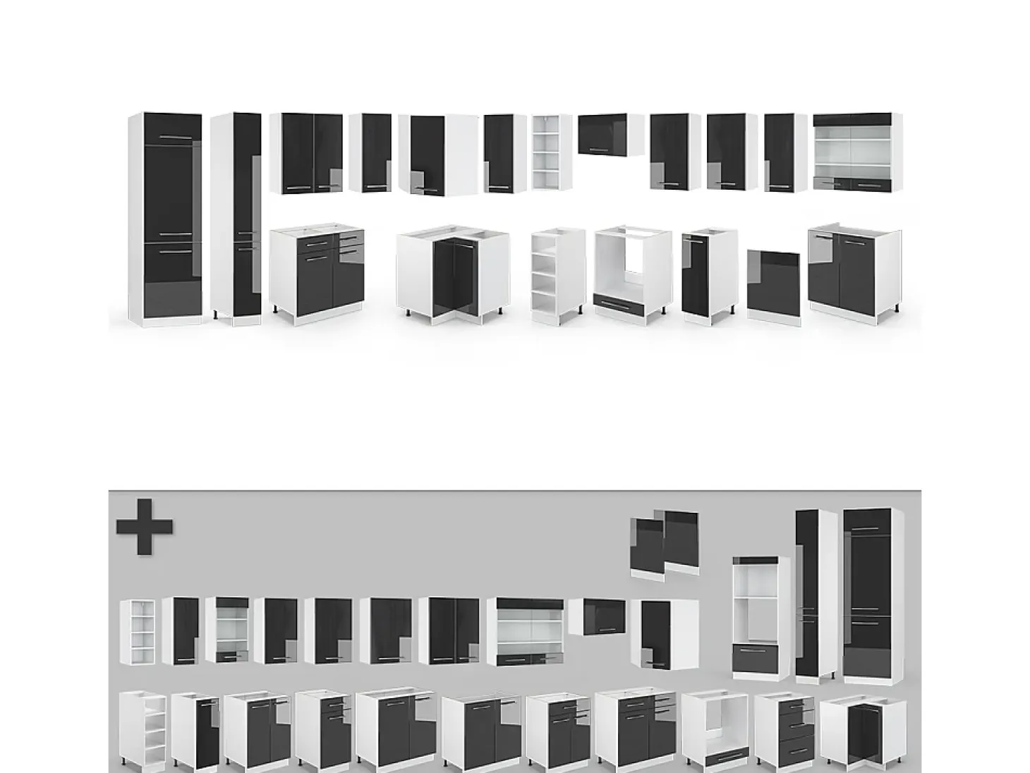 Cocina esquinera antracita brillo intenso/blanco 347x46x81.6 fame-line