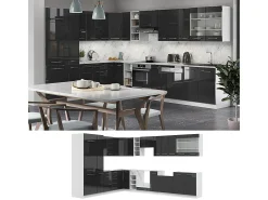 Cocina esquinera antracita brillo intenso/blanco 347x46x81.6 fame-line