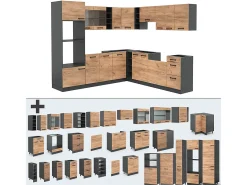Cocina esquinera antracita/roble dorado 247x60x81.6 r-line