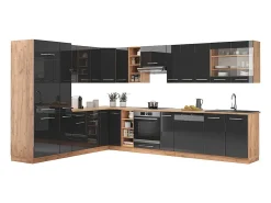 Cocina esquinera antracita brillo intenso/roble dorado eléctrico 347x60x81.6 fame-line