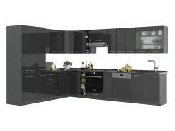 Cocina esquinera antracita alto brillo 347x60x81.6 fame-line
