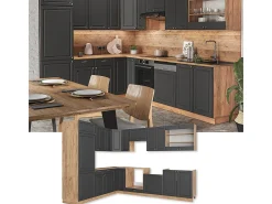 Cocina esquinera antracita casa de campo/roble kraft dorado 227x60x81.6 fame-line