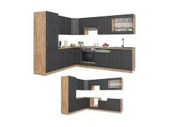 Cocina esquinera antracita casa de campo/roble kraft dorado 227x60x81.6 fame-line