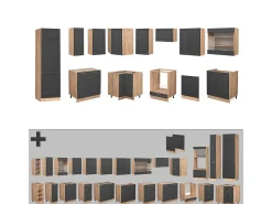 Cocina esquinera antracita casa de campo/roble kraft dorado 227x60x81.6 fame-line