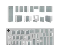 Cocina esquinera azul claro-gris-blanco 287x60x81.6 fame-line