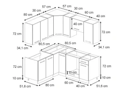Cocina esquinera azul claro-gris-blanco 190x46x81.6 fame-line