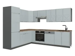 Cocina esquinera azul claro/gris antracita 287x60x81.6 fame-line
