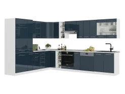 Cocina esquinera azul oscuro alto brillo/blanco 347x46x81.6 fame-line