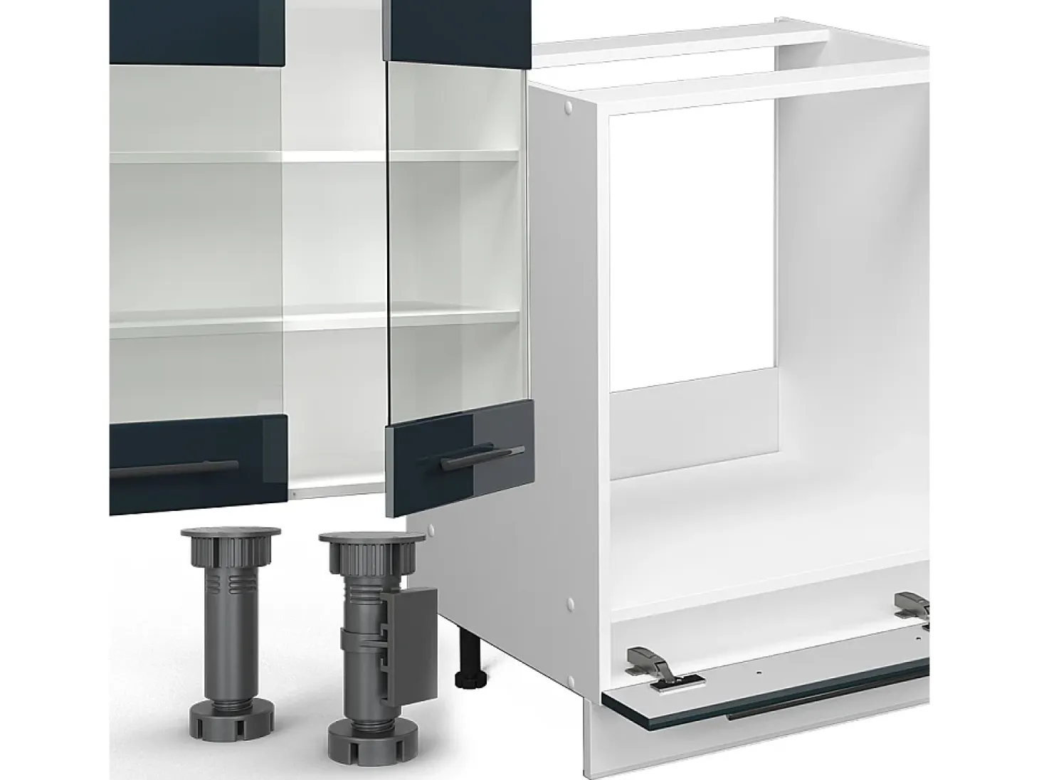 Cocina esquinera azul oscuro alto brillo/blanco 347x46x81.6 fame-line