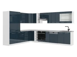 Cocina esquinera azul oscuro alto brillo/blanco 347x46x81.6 fame-line