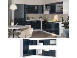 Cocina esquinera azul oscuro alto brillo/blanco 347x46x81.6 fame-line