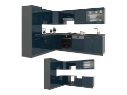 Cocina esquinera azul oscuro alto brillo/antracita 287x60x81.6 fame-line