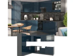 Cocina esquinera azul oscuro alto brillo/antracita 287x60x81.6 fame-line