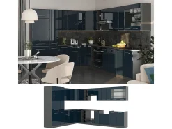Cocina esquinera azul oscuro alto brillo/antracita 347x60x81.6 fame-line