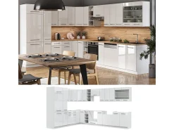 Cocina esquinera blanco alto brillo/blanco 347x60x81.6 fame-line
