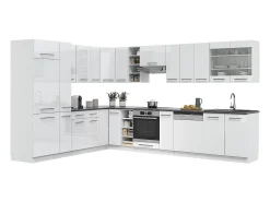 Cocina esquinera blanco alto brillo/blanco 347x60x81.6 fame-line