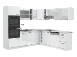 Cocina esquinera blanco alto brillo/blanco 247x46x81.6 r-line
