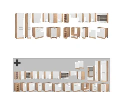 Cocina esquinera blanco brillo intenso/roble dorado 347x60x81.6 fame-line