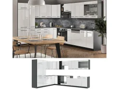 Cocina esquinera blanco brillo/antracita 347x60x81.6 fame-line