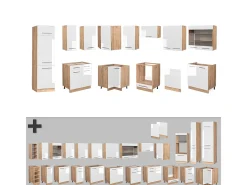 Cocina esquinera blanco brillo intenso/roble dorado 287x46x81.6 fame-line