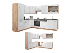 Cocina esquinera blanco brillo intenso/roble dorado 287x46x81.6 fame-line