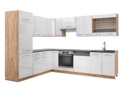 Cocina esquinera blanco brillo intenso/roble dorado 287x46x81.6 fame-line