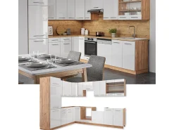 Cocina esquinera blanco brillo intenso/roble dorado 287x46x81.6 fame-line