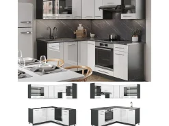 Cocina esquinera blanco brillo/antracita 190x60x81.6 fame-line