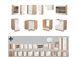 Cocina esquinera blanco brillo intenso/roble dorado 190x60x81.6 fame-line