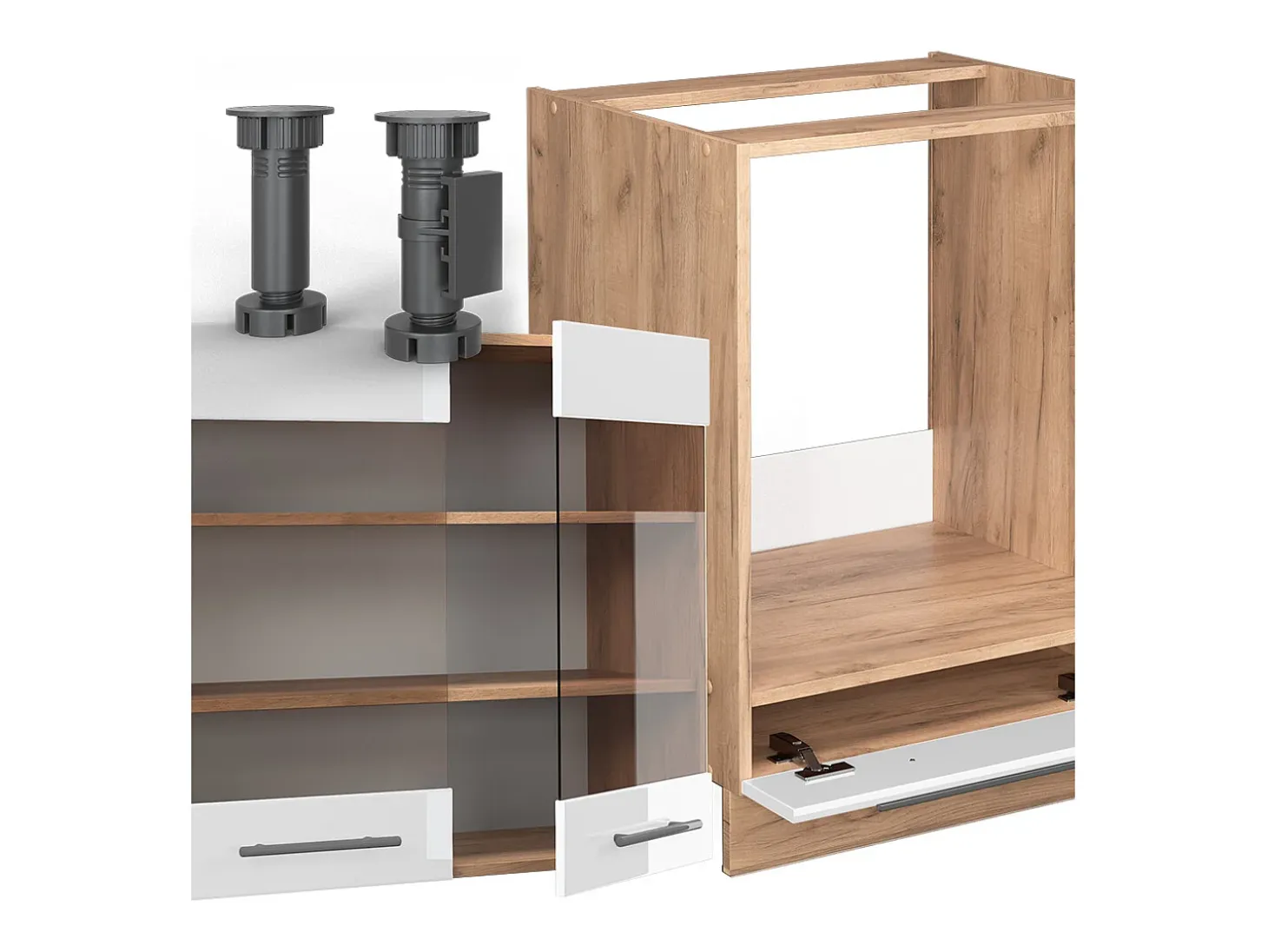 Cocina esquinera blanco brillo intenso/roble dorado 190x60x81.6 fame-line