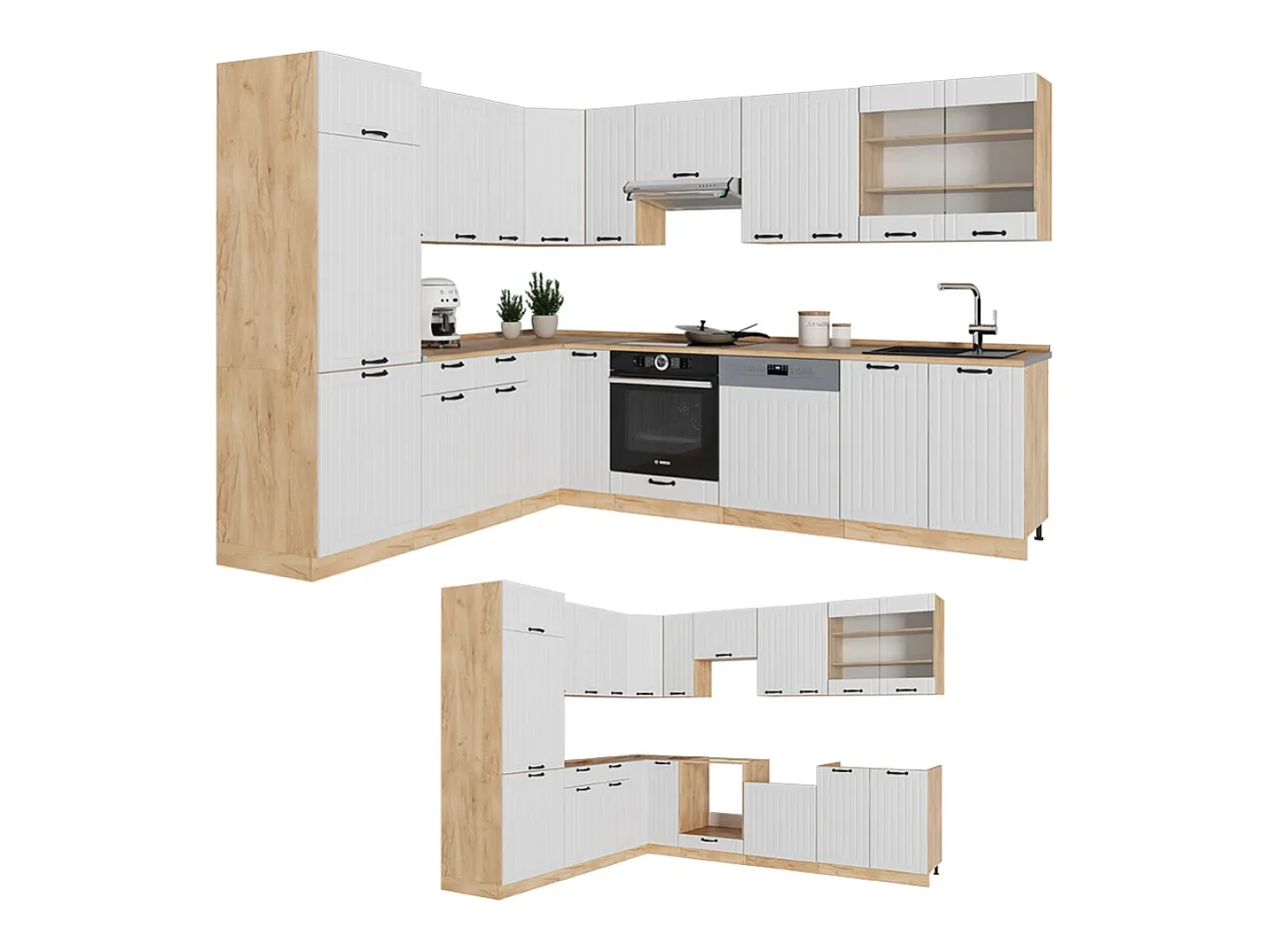 Cocina esquinera blanco casa de campo 227x60x81.6 fame-line