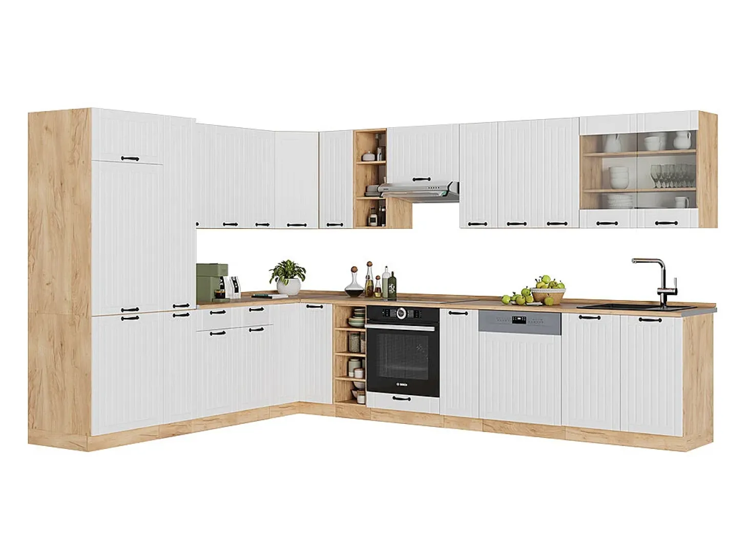 Cocina esquinera blanco casa de campo 347x60x81.6 fame-line