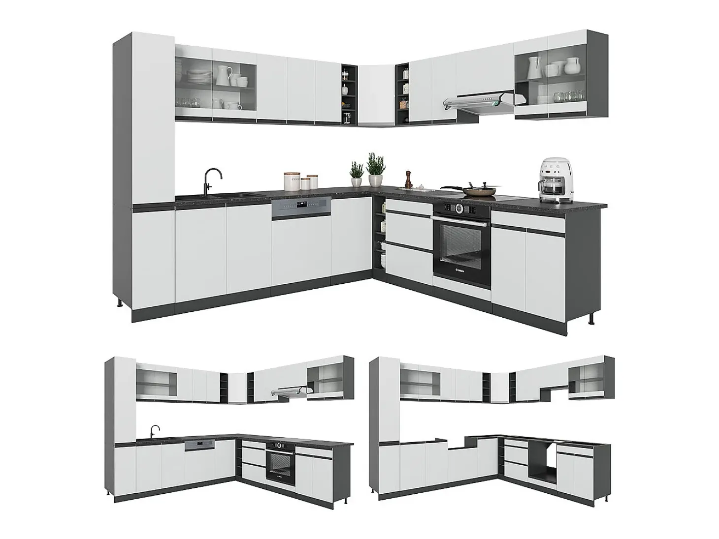 Cocina esquinera blanco 257x46x81.6 r-line