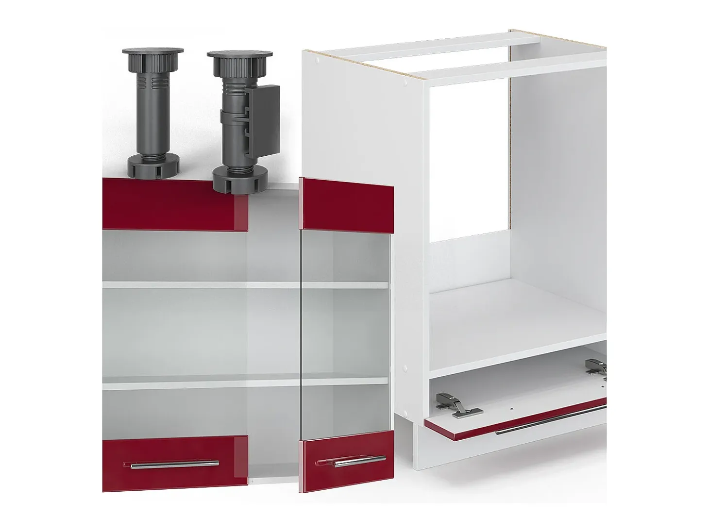 Cocina esquinera burdeos brillo intenso/blanco 287x60x81.6 fame-line